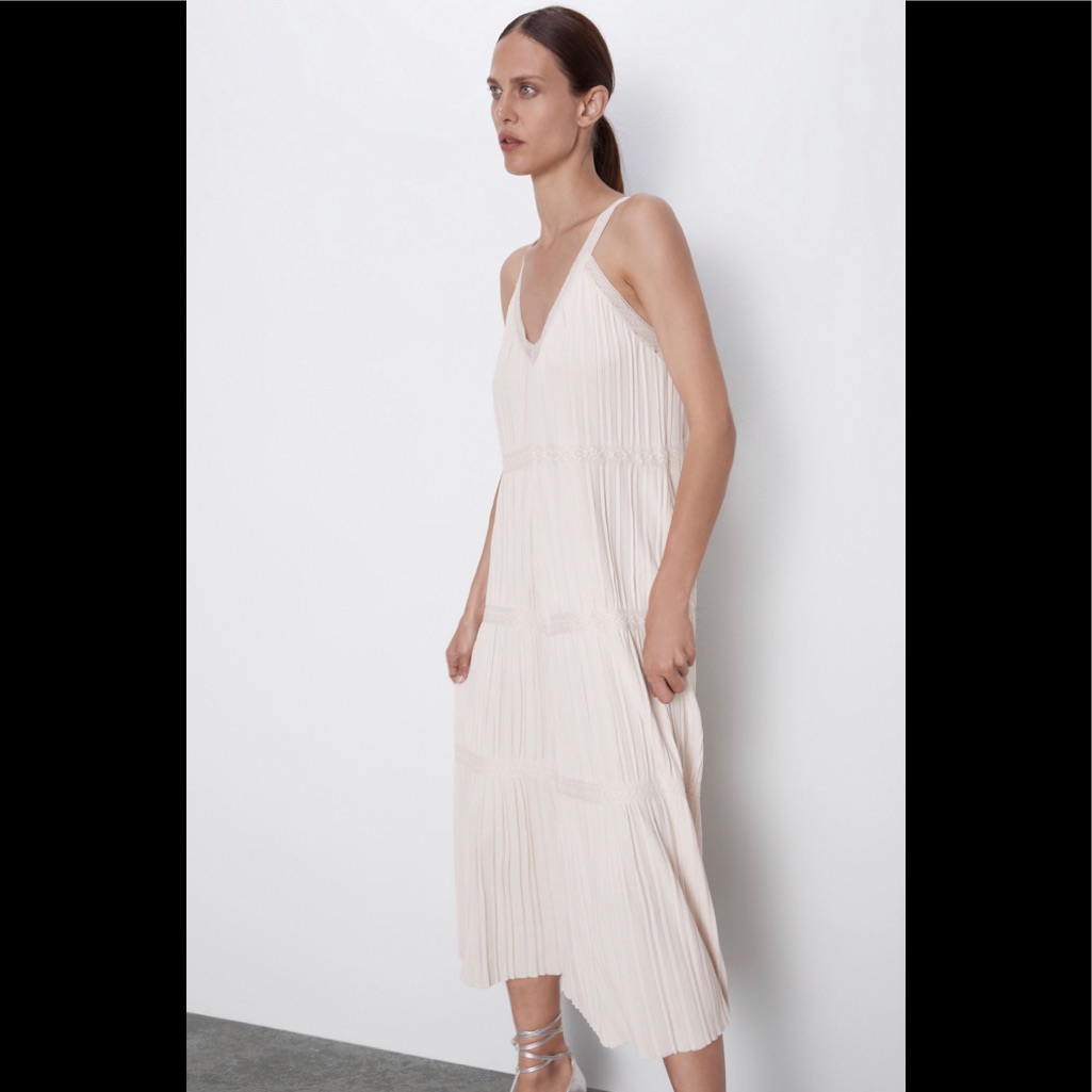 Zara Pink Nude Knit Bandage Maxi Dress With Lace Detail